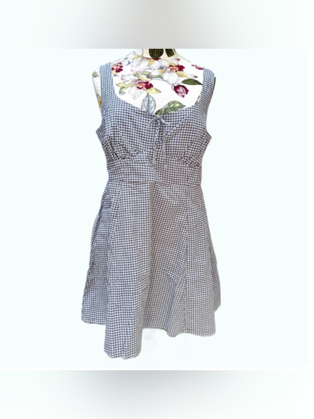 GINGHAM SUNDRESS NAVY WHITE CHECK MINI RUCHED ELASTIC BACK PETITE MEDIUM